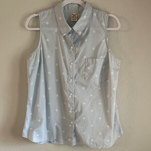 Faded Glory Light Blue Polka Dot Sleeveless Shirt 12-14